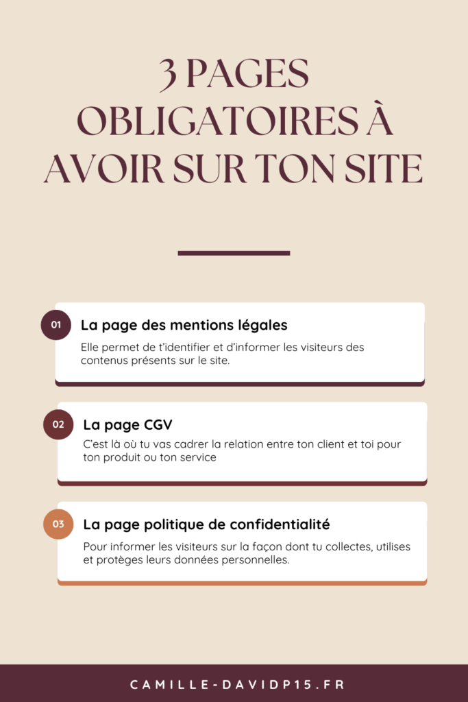 3 pages obligatoires à avoir sur ton site - Camille-Davidp15.fr